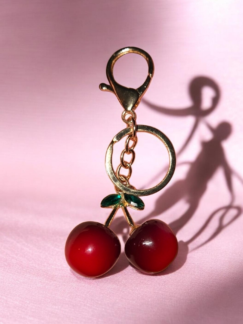 Cherry Keychain Charm - Red And  Gold